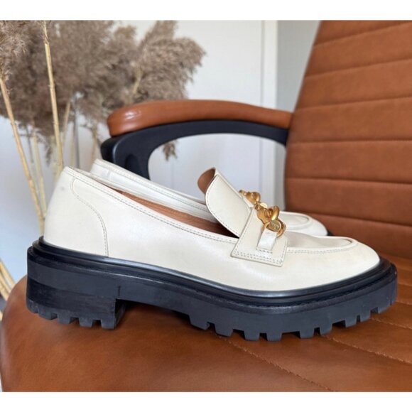 Tory Burch Cream Ivory Jessa Leather Lug Sole Loafers - Picture 2 of 9